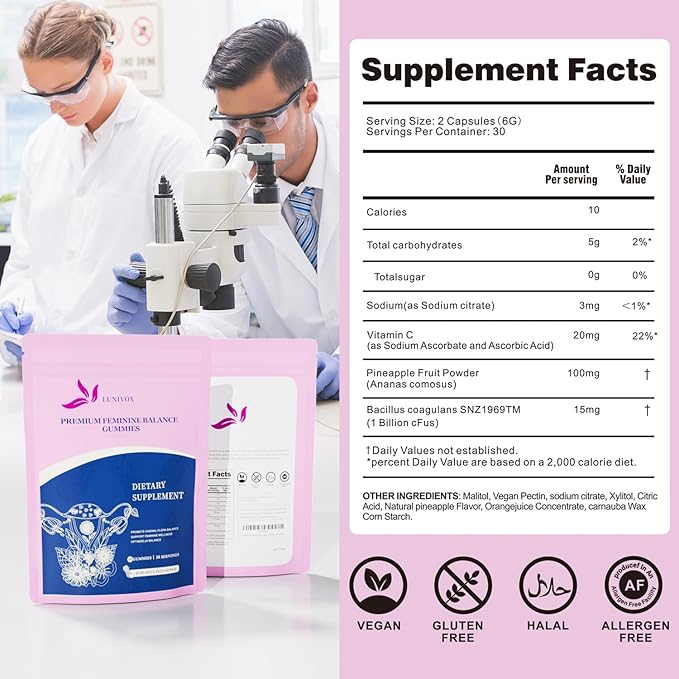 Premium Feminine Balance Gummies for Women – Hawaiian Pineapple Flavored Gummies for pH Balance and Support – Vaginal Probiotics for Women’s Wellness – Immune Support – 60 Gummies