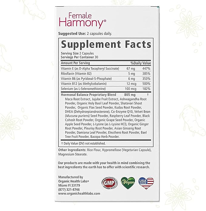 Organic Health Labs Female Harmony Hormonal 60 Veggie