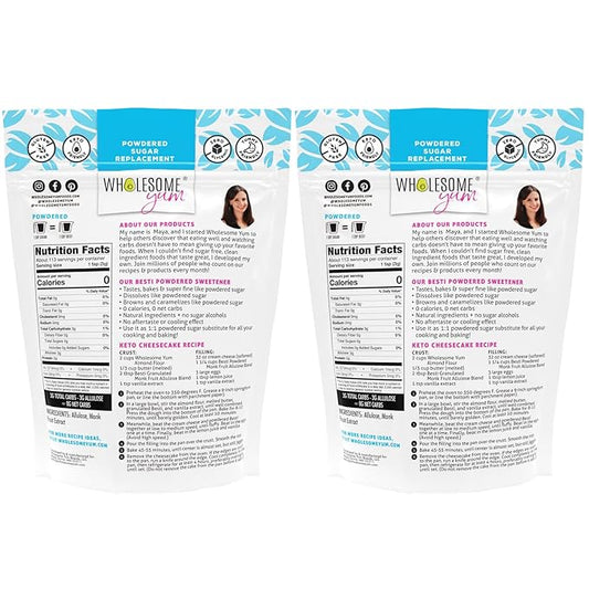 Wholesome Yum Besti Natural Powdered Sugar Substitute - Keto Confectioners Monk Fruit Sweetener Blend With Allulose (No Erythritol) - Non GMO, Zero Carb, Zero Calorie, No Aftertaste (12 oz, 2 Pack)