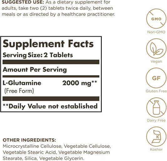 SOLGAR L-Glutamine 1000 mg 60 Tablets, 3 - 90 Total
