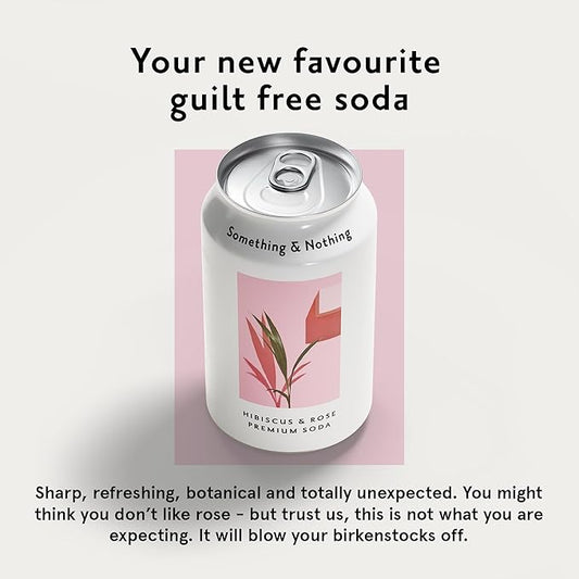 Something & Nothing Flavoured Sparkling Water - Lightly Carbonated, Full Flavoured with Added Grape & Lemon Juice | Vegan & Low Calorie Soda | 350ml Cans, Pack of 12 (Hibiscus & Rose)