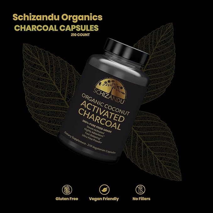 Activated Coconut Charcoal Capsules- Supports Health - Vegan, Organic, Non-GMO, No Additives - X-Large Bottle 210 Count