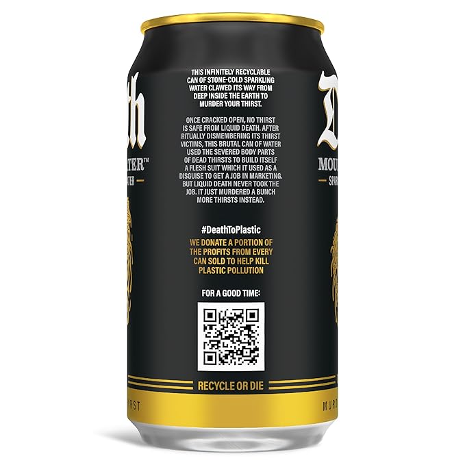 Liquid Death, Sparkling Mountain Water, 12-Pack (12oz Cans), Real Mountain Source, 100% American Made