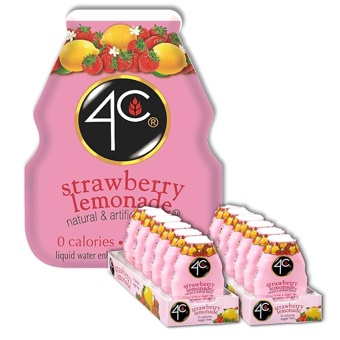4C Sugar Free Liquid Water Enhancer, Premium Natural Flavors, 0 Calorie Drops (Strawberry Lemonade, 12 Pack)