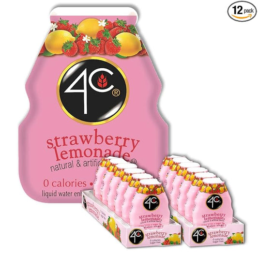 4C Sugar Free A Liquid Water Enhancer 12 Pack, Premium Natural Flavors, 0 Calories (Strawberry Lemonade, 1.62 Ounce (Pack of 12))