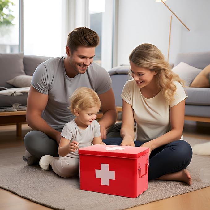 Flexzion First Aid Box Organizer Empty 13" Red
