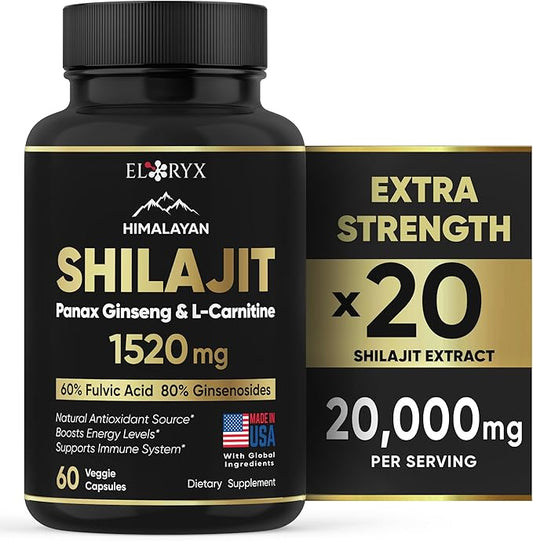 Pure Himalayan Shilajit Supplement 60 Capsules 60% Fulvic 85+ Trace