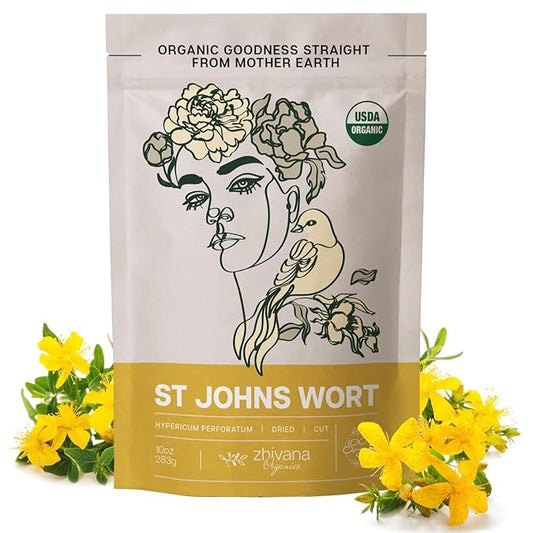 Saint John's Wort Herb (10 oz.) - Organic St Johns Wort Tea Loose - Te De Hierba de San Juan Organica (Hypericum Perforatum) - Great for Mental Health, Menopause Symptoms, Joint & Muscle Health