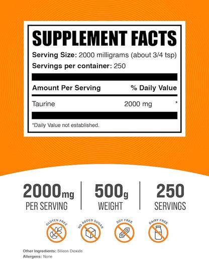 BulkSupplements.com Taurine Powder 2000mg - 2g per 500g (1.1 (1.1 lbs) 1)