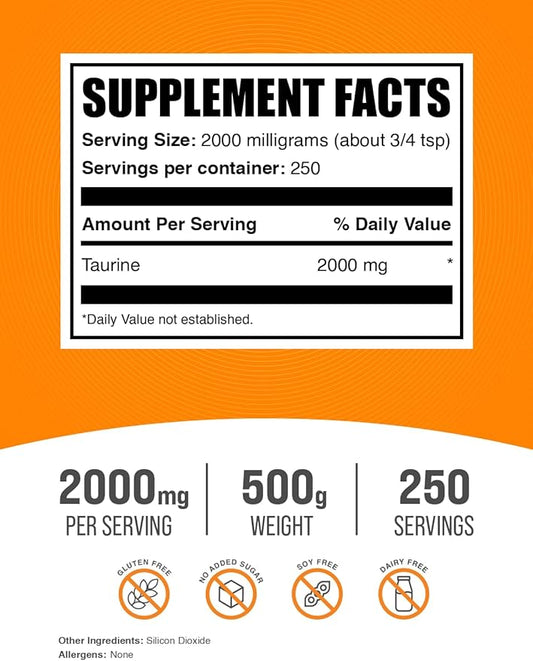 BulkSupplements.com Taurine Powder 2000mg - 2g per 500g (1.1 (1.1 lbs) 1)