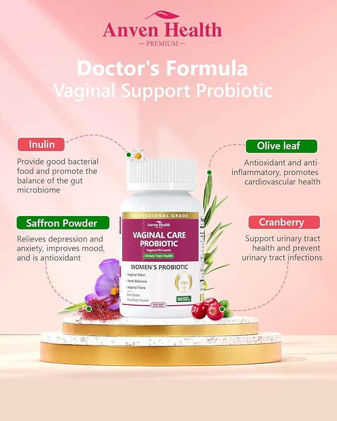 Vaginal Probiotics for Women - 60 Billion Womens Probiotic for Vaginal Flora, Odor, Yeast, Gut & Digestive Health with Saffron, Lecithin, Cranberry & Olive Leaf Extracts | 180 Veggie Caps