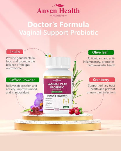 Vaginal Probiotics for Women - 60 Billion Womens Probiotic for Vaginal Flora, Odor, Yeast, Gut & Digestive Health with Saffron, Lecithin, Cranberry & Olive Leaf Extracts | 180 Veggie Caps