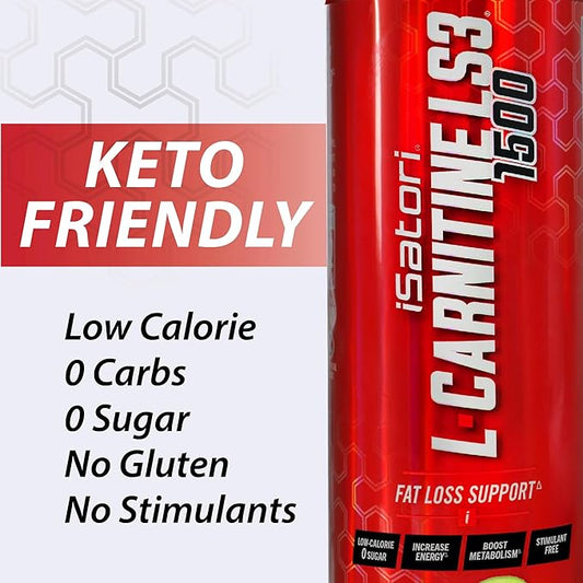 iSatori L-Carnitine LS3 Concentrated Liquid Metabolic Enhancer and Energy Booster - Health and Fitness - Keto Friendly - Stimulant Free - Strawberry Kiwi 1500mg (32 Servings)
