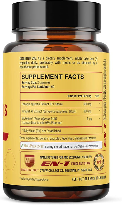 Tongkat Ali for Men (Longjack) Fadogia Agrestis and Tongkat Ali Supplement 1205mg per Serving with BioPerine, Tongat-ali for Men - 120 Capsules Tonkat-Ali Long Jack