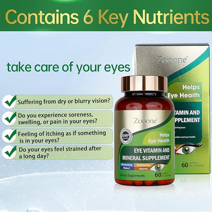 zooone- 60pcs Lutein Eye Vitamins Supplement Nutritional Supplement for Macular Health & Dry Eye Support, Contains Lutein, Zinc, Vitamins C/E & Zeaxanthin