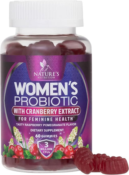Probiotic Gummy for Women - Digestive Health Support, 3 Billion CFU Womens Probiotic for Vaginal pH, Urinary & Immune Support, 6 Diverse Strains w/ Cranberry, Non-GMO Probiotics - 60 Gummies