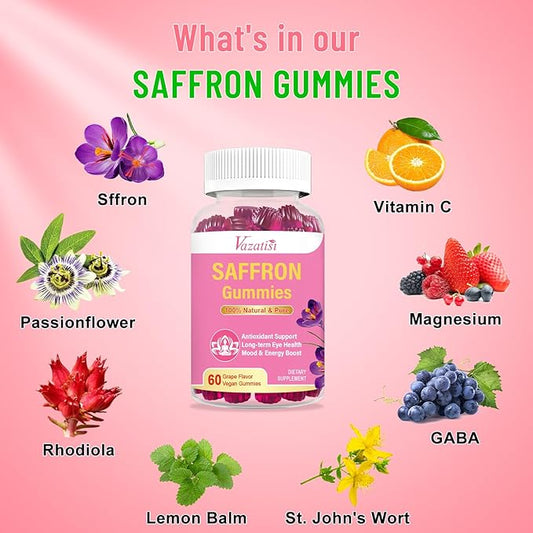 Natural Saffron Gummies 100 mg, 60 Gummies, 30 Day