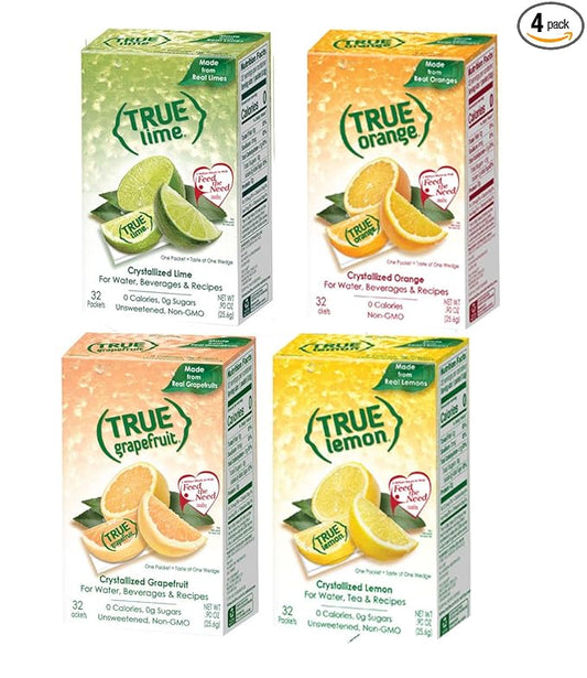 True Lemon, Lime, Orange & Grapefruit 32ct Boxes Sampler Pack (4 packs)