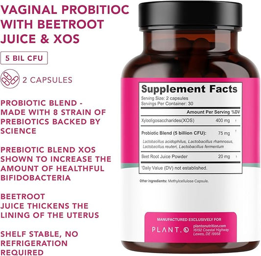 Vaginal Probiotics for Women with 4 Lactobacillus Strains Probiotic & Prebiotic Blend for pH Balance, Healthy Vaginal Odor & Vaginal Flora