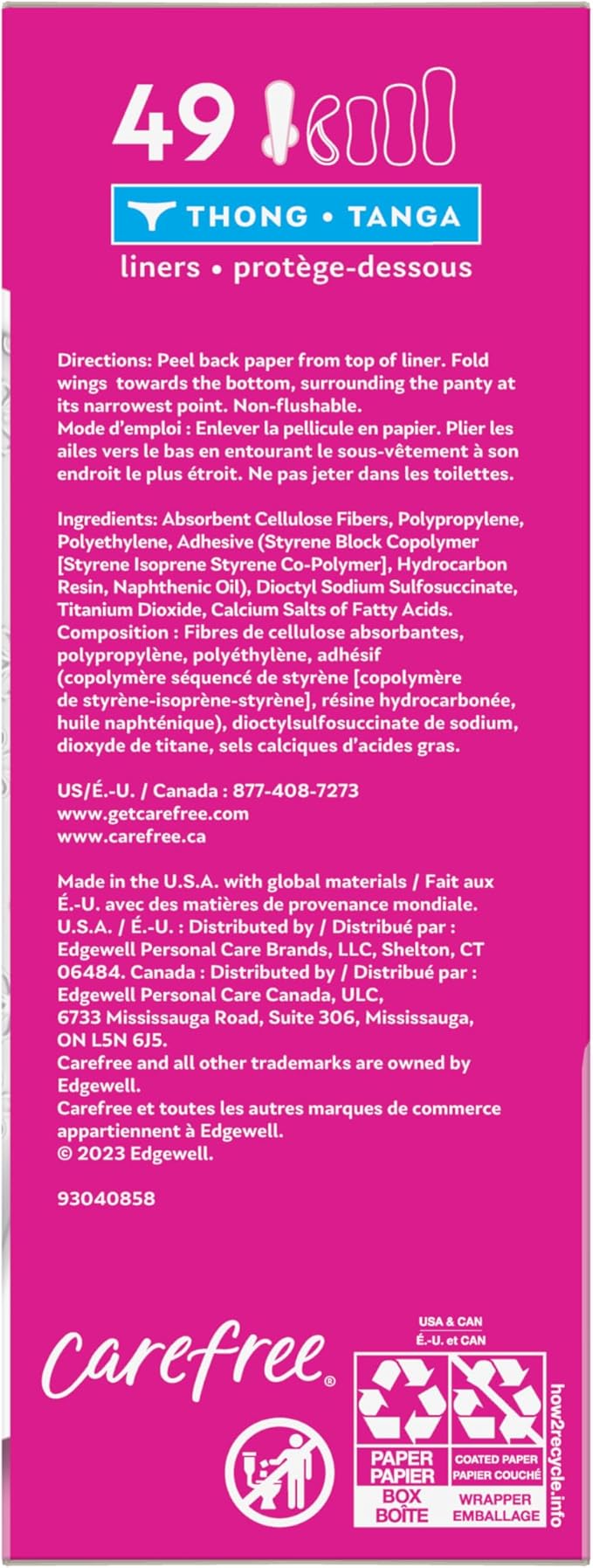 Carefree Panty Liners for Women, Thong 49ct | 49ct (Packaging