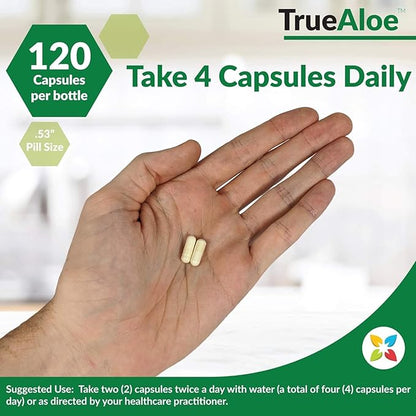 NatureCity True-Aloe 80,000mg Aloe Vera Gel Equivalent Per Serving – Made with Organic Aloe Vera (120 Capsules) Digestive, Skin and Joint Support | Small Easy-to-Swallow Pills