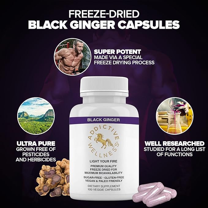 Addictive Wellness Thai Black Ginger 450mg, Vegan 100 Count
