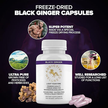 Addictive Wellness Thai Black Ginger 450mg, Vegan 100 Count