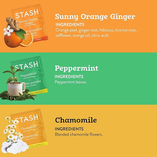 Stash Tea Soothing Herbal Tea 6 Flavor Variety Pack, 6 Boxes With 18-20 Tea Bags Each