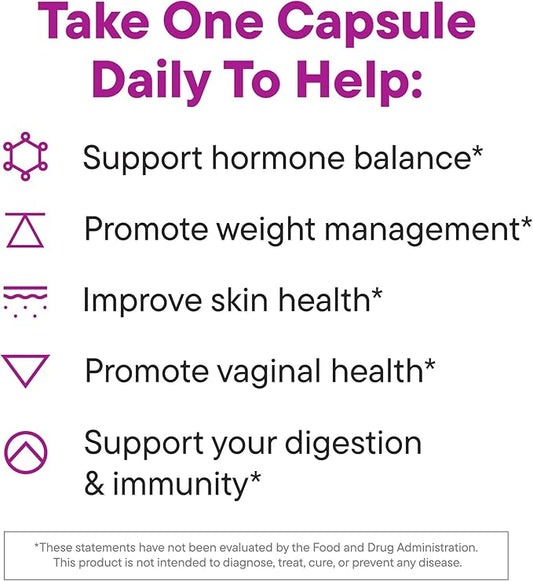 Daily Nouri Hormone Balance Probiotic for Women | Capsules for PCOS, Vaginal pH, Yeast Balance, Skin Health, Digestion & Immunity-7 Probiotic Strains-Vegan Ahiflower Omega Oil | 30-Day Supply