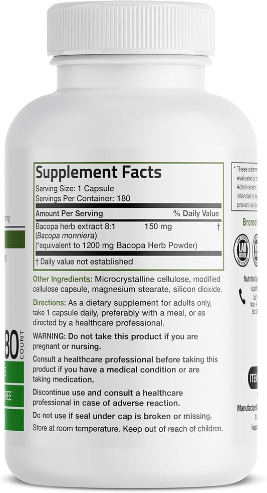 Bronson Bacopa (1200mg Equivalent from 8:1 180 Vegetarian