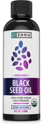 Zhou Organic Black Seed Oil | 100% Virgin Cold Pressed Omega 3 6 9 | Super Antioxidant for Immune Support, Joints, Digestion, Hair & Skin | Vegan, Gluten-Free, Non-GMO | 8oz