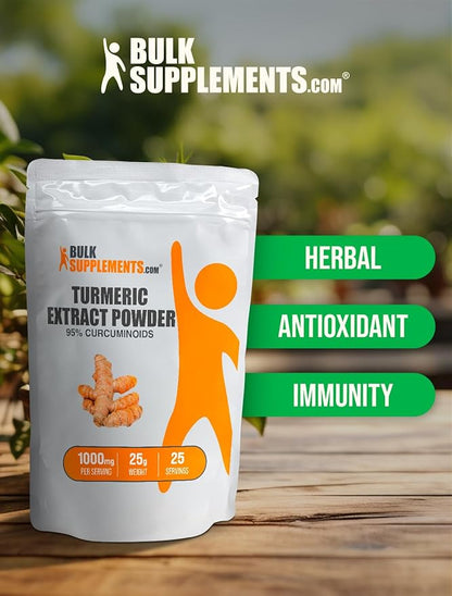 BulkSupplements.com Turmeric Extract Powder - from Turmeric Root, Curcumin Supplements 1000mg, Turmeric Curcumin Powder - Gluten Free, 1000mg per Serving, 25g (0.88 oz) (Pack of 1)