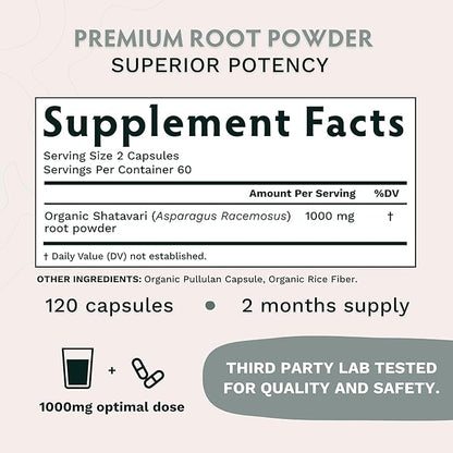 TRIBE ORGANICS Organic Shatavari Herbal Supplement 120 Vegan