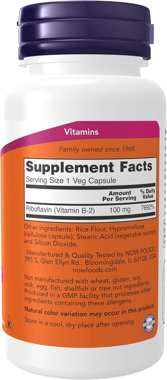 NOW Supplements, Vitamin B-2 (Riboflavin) 100 100 Veg