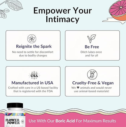 Flower Power She Juicy Vaginal Moisturizer | Feminine Care for Women - 60 ct - End Vaginal Dryness with Slippery Elm Bark | Feminine Care for Vaginal Health - Made in USA