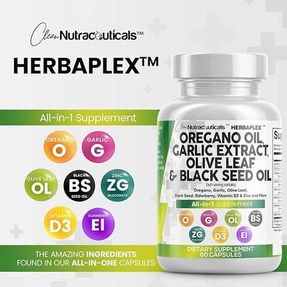 Clean Nutraceuticals Oregano Oil Garlic Extract D3 & 2Pack