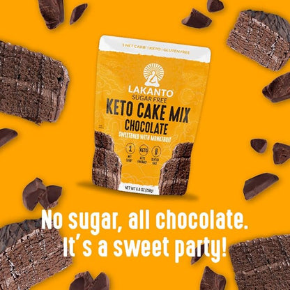 Lakanto Sugar Free Keto Cake Mix - Sweetened with Monk Fruit, Gluten Free, 1 Net Carb, Keto Diet Friendly, Delicious - Chocolate