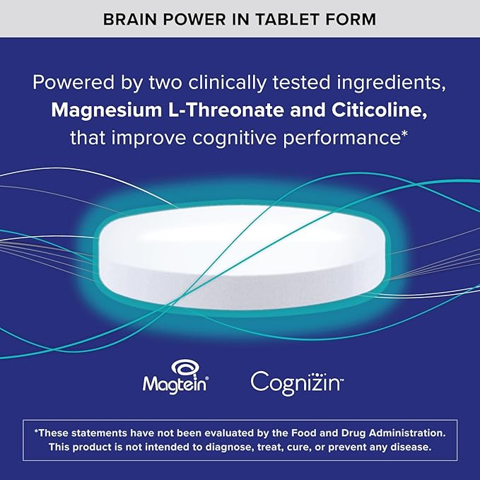 Qunol Brain Health Memory Plus, Magnesium L-Threonate & Citicoline, Clinically Tested Ingredients to Improve Memory, Focus, Attention and Productivity, 60 Count (Pack of 1)
