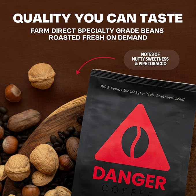 Danger Coffee by Dave Asprey, Remineralized, Mold Free & Lab Tested Whole Bean Coffee, Medium Roast, 10.9 Ounce