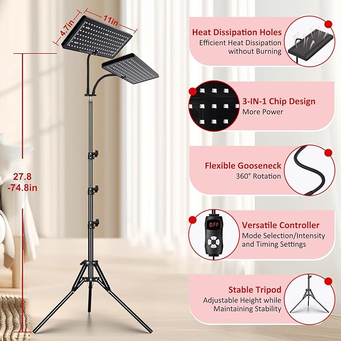 Red Light Therapy Lamp, Infrared Light 660nm Red 850nm Near
