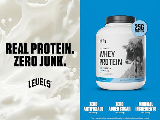 Levels Grass Fed Whey Protein Powder, No Artificials, 25G of Protein, Unflavored, 5LB