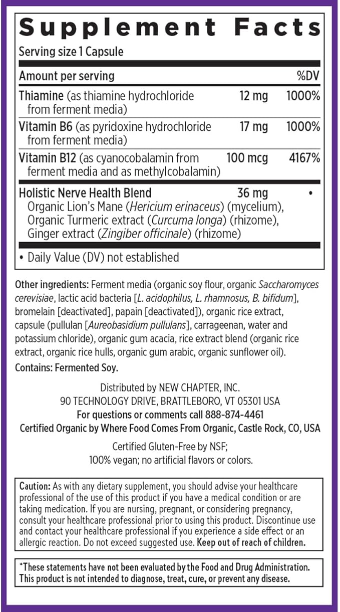 New Chapter Nerve Health Supplement for 3-in-1 Support from Head to Toe - Vitamin B1 Generates Energy for Nerves, Vitamin B6 Enhances Healthy Transmission, Vitamin B12 Builds Insulation, 30ct