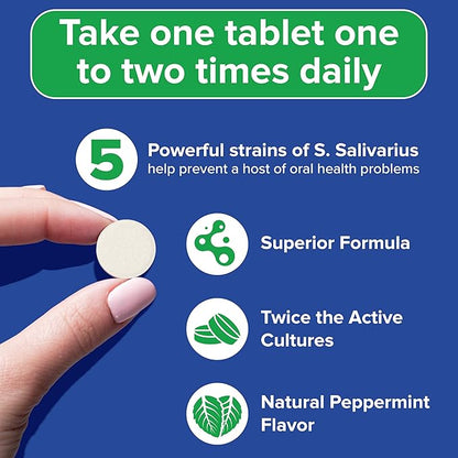 Oral Probiotics for Mouth Bad Breath Treatment for Adults - Dental Probiotics for Teeth and Gums - Oral Health Probiotics - 60 Lozenges Peppermint Flavor