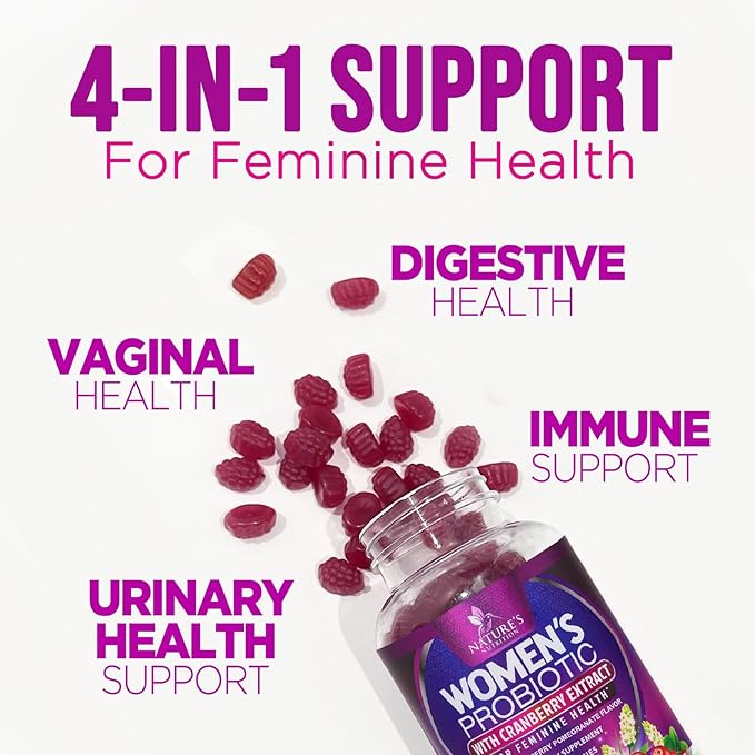 Probiotic Gummy for Women - Digestive Health Support, 3 Billion CFU Womens Probiotic for Vaginal pH, Urinary & Immune Support, 6 Diverse Strains w/ Cranberry, Non-GMO Probiotics - 60 Gummies