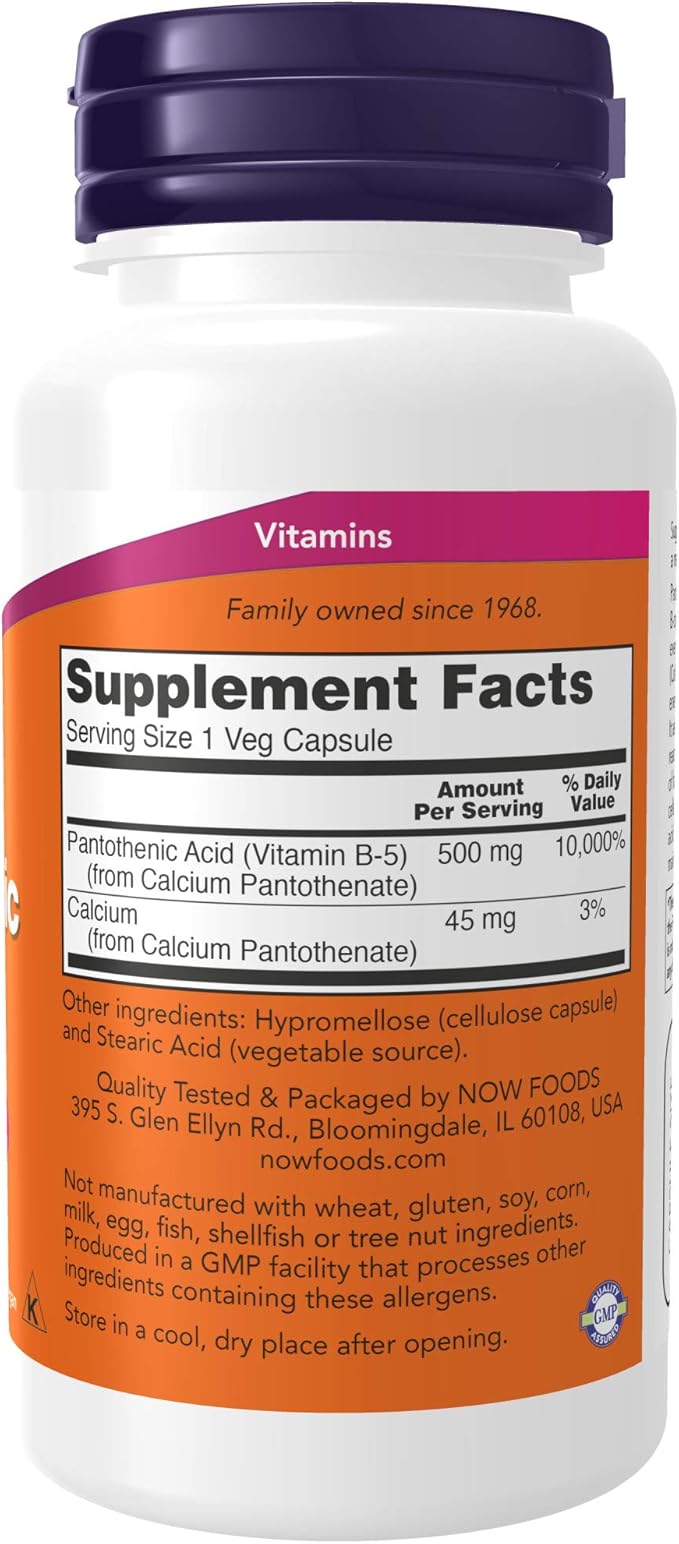 NOW Supplements, Pantothenic Acid (Vitamin B-5) 500 mg, 100 Capsules