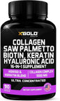 Collagen, Saw Palmetto, Biotin, Keratin, Keratin & Hyaluronic Acid - 16-in-1 Beauty Supplement with Vitamin C & E, Collagen Complex, Keratin Blend & HSN100 - Hair, Skin & Nail Growth - 90 Capsules