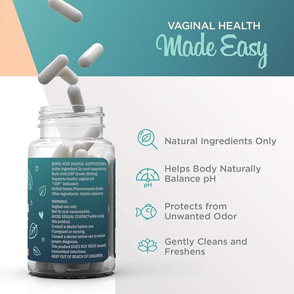 VeeFresh - VeeCleanse Boric Acid Vaginal Suppositories + Suppository Applicator - Vaginal pH Balance Suppositories - Vaginal Odor Control - Feel Fresh, Feminine and Confident
