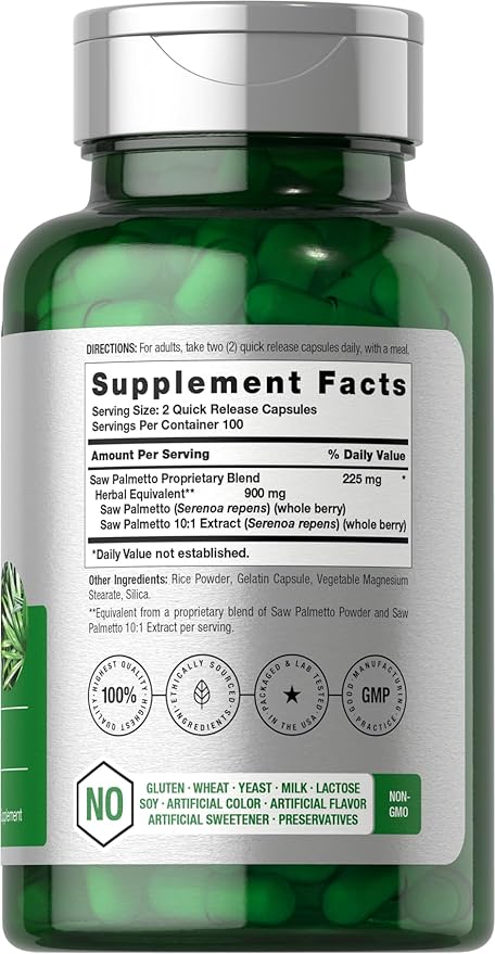 Horbaach Saw Palmetto Extract | 900mg | 200 Capsules | Non-GMO and Gluten Free Formula | Traditional Herb Supplement | from Saw Palmetto Berries