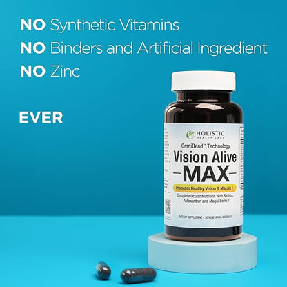 Vision Alive Max with 8 Natural Ingredients Lutemax® 2020, Bilberries, Blueberries, c3g from Black Currant, Maqui Berry, Saffron, and Astaxanthin (30 Count (Pack of 1))