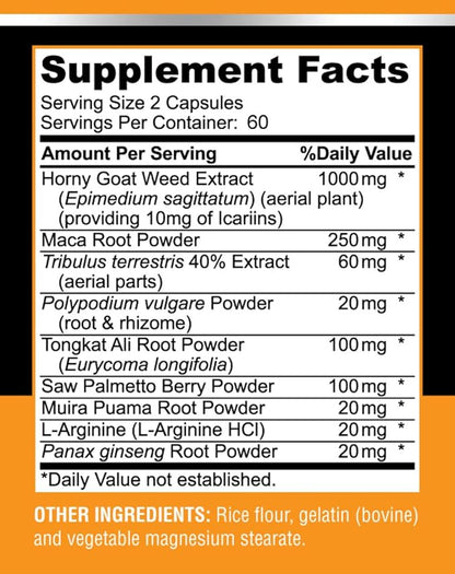 Horny Goat Weed 1590mg Extra Strength 120 Capsules, 120 Caps